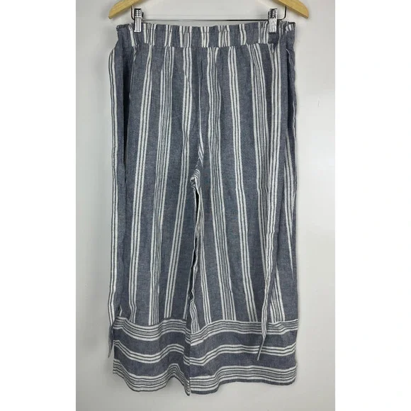 NWT Pink Rose Linen Cotton Wide Leg Pants Blue Striped Beachy Lagonlook Large - Picture 7 of 10